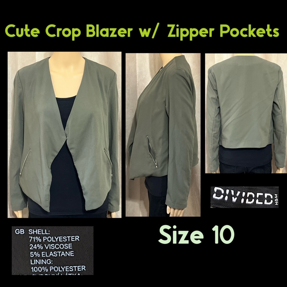 Size 10- Cute Crop Blazer w/ Zipper Pockets